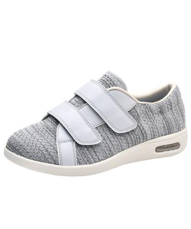 ALASON Diabetic Shoes Extra Wide Width Breathable Mesh Adjustable Strap Outdoor Walking Sneakers Support for Swollen Feet Arthritis & Edema Grey 52