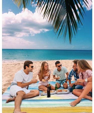 Watercolor Vintage Wooden Planks Beach Blanket 95x80in - Waterproof Sandproof Picnic Blanket for Camping & Travel - Lightweight & Extra Large Beach Mat with Stakes - Blue Sky Ocean Design - Buy Online on GoSupps.com