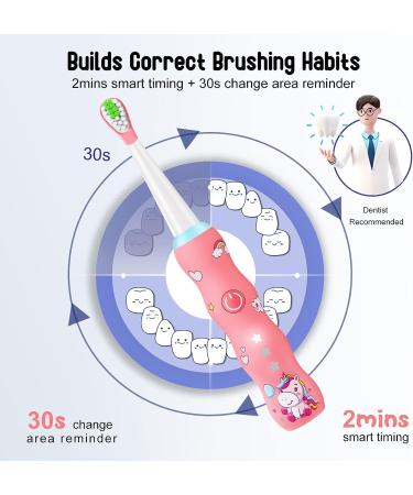 Kids Sonic Rechargeable Electric Toothbrush | Interactive LED Light | 3 Cleaning Modes | 2 Minute Timer | IPX7 Waterproof | 2 Soft Bristle Heads | Ages 3+ | Pink - Buy Online on GoSupps.com