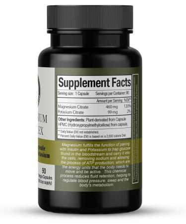 Magnesium Complex 460mg Citrate + Potassium Citrate 90 Capsules - 90 Days Supply - Buy Online on GoSupps.com