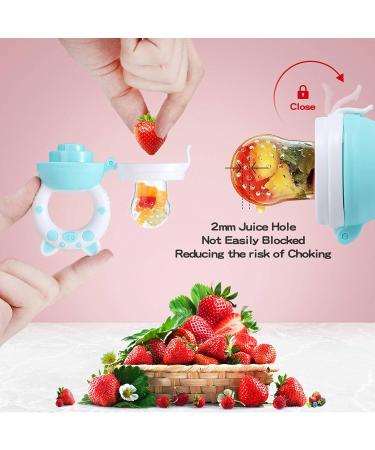 Baby Fruit Food Feeder Pacifier - Fresh Teething Teether Toy for 3-24 Months | 6 Pcs Silicone Pouches | Piggy Handle 2-Pack (Pink) - Buy Online on GoSupps.com