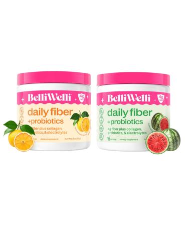 Daily Fiber Supplement Bundle with Collagen Probiotics & Electrolytes Watermelon & Orange Yuzu Mandarin Flavors Supports Digestive Health Gut Balance & Debloating 32 Servings Total