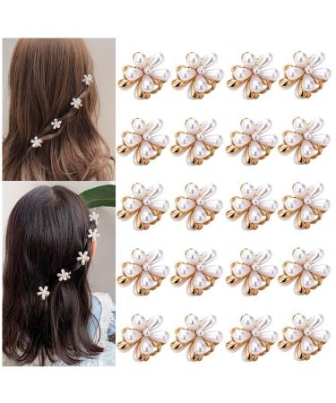 Mini Pearl Flower Hair Claw Clips - Set of 20 | Sweet Daisy Design | Decorative Hair Accessories for Women and Girls - Buy Online on GoSupps.com