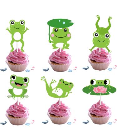 18pcs Frog Cupcake Toppers for Boys Girls Baby Shower Green Glitter Frog Cake Decorations Fairy Tales Woodland Mushroom Frog Party Decorations Supplies - Buy Online on GoSupps.com