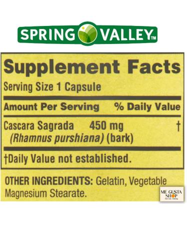 Spring Valley Cascara Sagrada Dietary Supplement 450mg - 100 Count with Me Gustas Sticker | Digestive Health Support - Buy Online on GoSupps.com