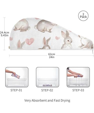 Rabbits Hearts Hair Towel 2 Pack | Super Absorbent Quick Dry Hair Turbans for Women & Girls - Buy Online on GoSupps.com
