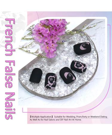 Leopard Print Short Black Press on Nails - Square Nail Tips Set - Frosted Texture False Nails Kit for Women - 24pcs - Buy Online on GoSupps.com