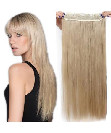 58cm Hairpiece Clip in Extensions 1 Weft 5 Clips Hair Extension Human Hair like Real Hair Straight Medium Blonde 23"(58cm)-120g