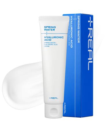 PLUSREAL Spring Water + Hyaluronic Acid Cream|Lightweight AM/PM Deep Hydrating Face Moisturizer for Sensitive Skin|Fragrance Free Parabens Free Cruelty Free Vegan Korean Skincare 2.02 fl.oz.