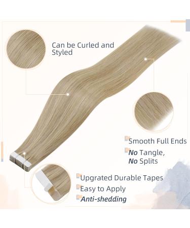 RUNATURE Blonde Highlight Ash Blonde Tape in Human Hair Extensions 14 Inch - 50g | Straight Blonde Hair | #16P22 - Buy Online on GoSupps.com