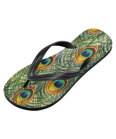 Mnsruu Peacock Feather Flip Flops | Blue Green XXL for Men & Women | Ideal for Home Hotel Spa & Travel - Buy Online on GoSupps.com