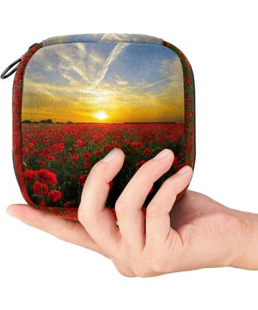 Menstruation Pad Bag with Zipper | Stylish Women's Napkin & Tampon Collection Bags (Sunset Field Poppy Flower Sun) - Buy Online on GoSupps.com