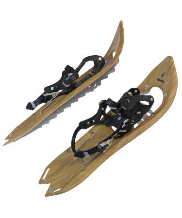 ALPIDEX snowshoes wooden look vintage climbing aid carrying bag shoe size 38 to 45 optional poles Brown Timber - without poles