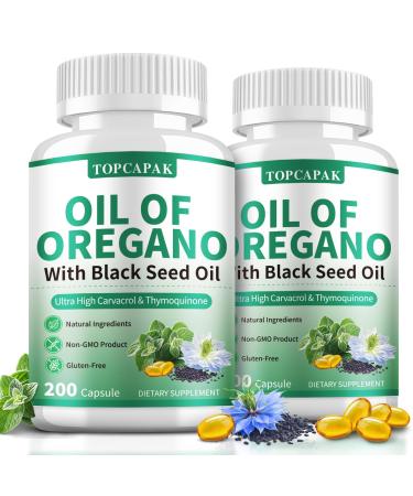 Oil of Oregano with Black Seed Oil 2-in-1 Oregano Oil Capsules for Immune Support with High Carvacrol & Thymoquinone Antioxidant Non-GMO Gluten Free 400 Softgels 200 Count (Pack of 2)