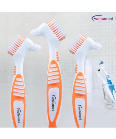 Wellsamed Denture Toothbrush - Pack of 3 Orange Denture Brushes for Third Teeth Care - Buy Online on GoSupps.com