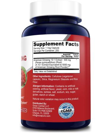 NusaPure American Ginseng 5000mg - 200 Veggie Capsules | Vegetarian, Non-GMO, Gluten-Free - Buy Online on GoSupps.com