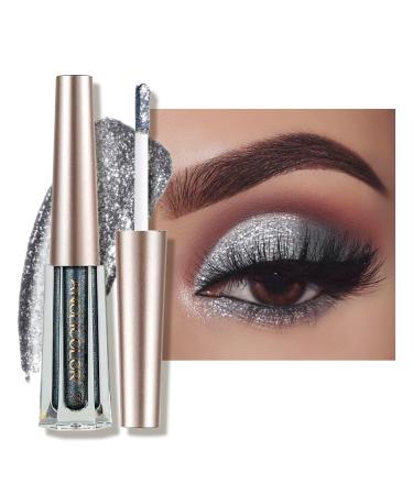 Anglicolor Eyeshadow Liquid Glitter Eyeshadow Highly Pigmented Glitter Gel Diamond Eyeshadow Liquid Eyeshadow & Eyeliner Blendable Shimmer Eyes Makeup Vegan (#5 Black)