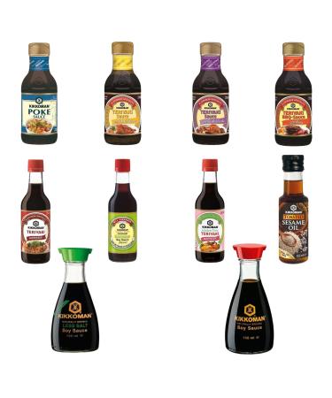 Kikkoman Sauces Bottle Pick N Mix | Choose From 10 Flavours | Tamari Soy-Sauce Teriyaki Marinade Reduced Salt-Soy Regular Soy BBQ Sauce-Honey Toasted Sesame Oil - Pack of 4