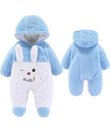 Newborn Baby Cartoon Bear Snowsuit Winter Coat Fleece Hooded Romper Jumpsuit 6-9 Months - Blue Rabbit - Buy Online on GoSupps.com