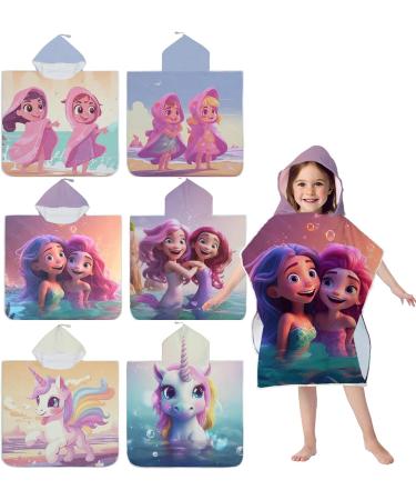 Super Soft Microfiber Bathing Poncho for Kids - Hooded Towel with Mermaid Pattern (76x76cm) for Ages 5-10 - Buy Online on GoSupps.com