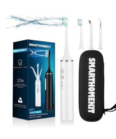Water Dental Flosser with The Toothbrush Combo,One Device Switch from Sonic Brushing to Water Flossing Ultrasonic Toothbrush 3in1 with Storage Bag for Home and Travel (White 2.0)