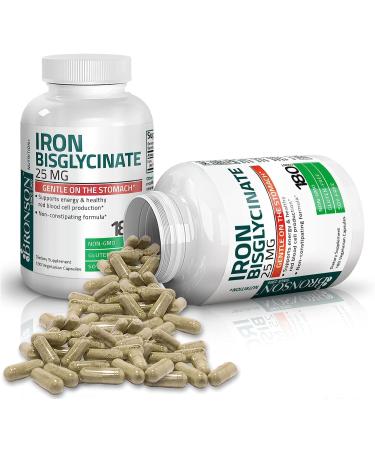 Iron Bisglycinate 25mg - Gentle on Stomach - Supports Energy & Red Blood Cell Production - Non-Constipating - Non GMO - 180 Vegetarian Capsules - Buy Online on GoSupps.com