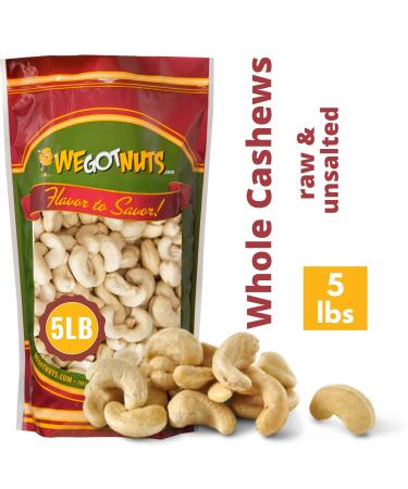 Cashews, Whole, Raw, 320, Bulk Nuts - We Got Nuts (5 LBS.) 5 Pound (Pack of 1)