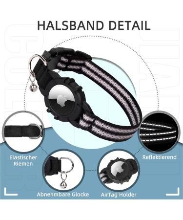 Reflective GPS Cat Neck Band with AirTag Holder - Integrated Black Cat Collar for Girls & Boys - Light Tracker & Bell - Ideal for International Shipping - Buy Online on GoSupps.com
