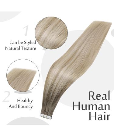 FSHINE 55cm Double-Sided Adhesive Tape Hair Extensions - Brown to Ash Blonde & Platinum Blonde - 50g Real Hair #19/8/60 - Buy Online on GoSupps.com