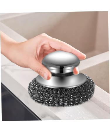 Stainless Steel Scrubber 2Pcs Metal Scourer with Handle Hand Caring Replaceable Kitchen Cleaning Brush for Dishes Pan Pot Stove Plate - Buy Online on GoSupps.com