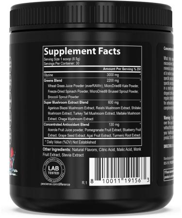 PEScience Greens Powder Superfood with Natural Chlorophyll Reishi & Turkey Tail Mushroom Powders Freeze-Dried Kale Spinach Broccoli Sprouts Berry Flavor 30 Servings - Buy Online on GoSupps.com