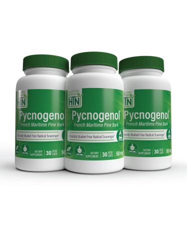 Health Thru Nutrition Pycnogenol 50mg - Vegan | French Maritime Pine Bark Extract | Clinically Studied Free Radical Scavenger | Anti-Aging & Cellular Oxidation Prevention | Non-GMO (3 Pack of 30) Pack of 90