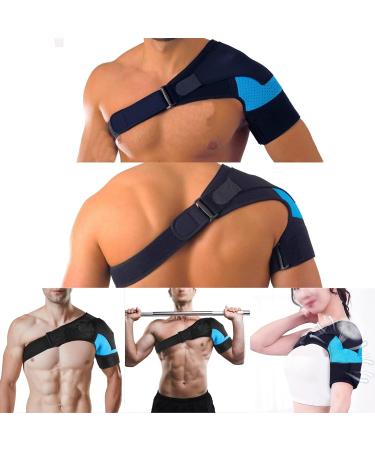 Adjustable Neoprene Shoulder Support Bandage - Unisex Fits Left & Right - Relief for Arthritis & Shoulder Luxation (Blue) - Buy Online on GoSupps.com