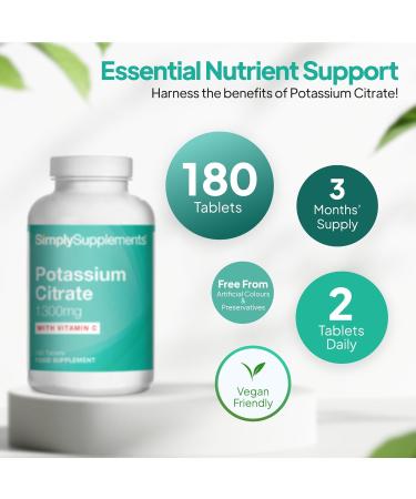 Simply Supplements Potassium Citrate Tablets 1300 mg with Added Vitamin C 180 Tablets - Buy Online on GoSupps.com