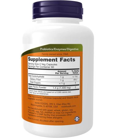 Now Foods Apple Pectin 700 mg - 120 Capsules | Natural Digestive Support - Buy Online on GoSupps.com