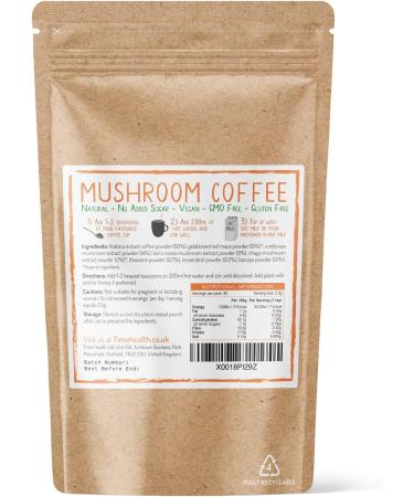 Mushroom Coffee Blend - 100g Instant Mix for Natural Energy & Focus | 40 Servings with Arabica Coffee, Lion's Mane, Cordyceps, Chaga & More | UK Made - 5% Micro Ground Coffee - Buy Online on GoSupps.com
