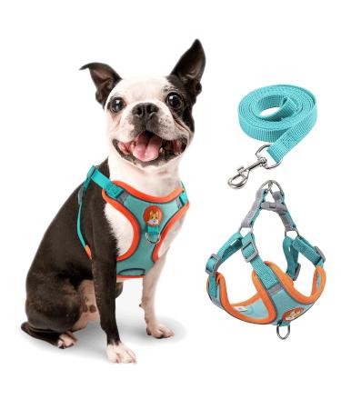 Rennaio dog harness no pull adjustable puppy dishes with 2 linen clips ultra comfortable chest harness and leash set for small and medium-sized dogs (Seeblau M) Seeblau M