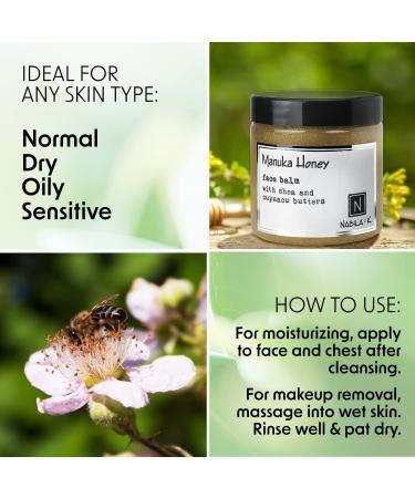 Nabila K - Manuka Honey Face Balm - Made with Shea Butter & Cupuacu Butter - Luxurious Moisturizer - Makeup Remover - Gentle Facial Cleanser - Normal Dry & Sensitive Skin - Made in USA - 5 oz - Buy Online on GoSupps.com