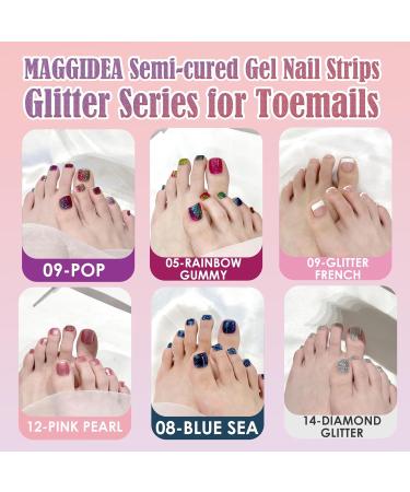 Semi Cured Gel Nails Strips for Toe Maggidea 34 Stickers Glitter Toe Nails Wraps Soft Self-Adhesive Gel Nail Stickers for Toenails UV/LED Lamp Required (03-Glitter French) - Buy Online on GoSupps.com