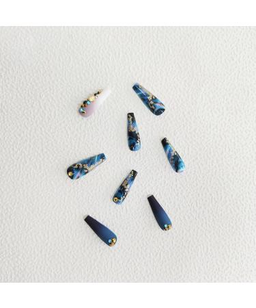 Blue Coffin Press on Nails with Gold Foil & Rhinestone Design - 24Pcs Medium Fake Nails for Women and Girls - Buy Online on GoSupps.com