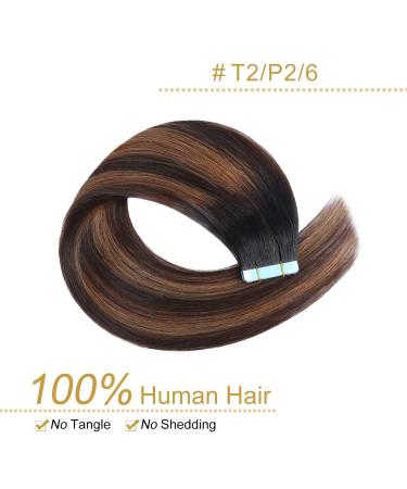 Yilite Tape Extensions Real Hair - T2/P2/6 45cm 20 Pieces 50g - Invisible Silky Straight Skin Weft Tape-in Naturally - Buy Online on GoSupps.com