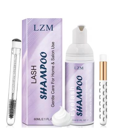 LZM Lash Shampoo Lash Cleaner - Lash Wash Cleaning kit for Cluster Lash/Eyelash Extensions Lash Bath Lash Foam Lash Soap Lash Care Oil Free 60ml(3-IN-1 SHAMPOO KIT)