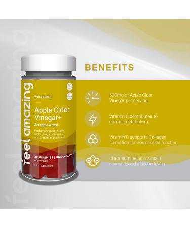 Feel Amazing Apple Cider Vinegar Gummies - Vegan Halal Gummies with Vitamin C & Chromium - Natural Apple Flavor (30-Day Supply) - Buy Online on GoSupps.com
