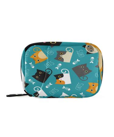 Blue Background Cartoon Cats Pill Case Bag with Zipper Weekly Pill Organizer Pill Box Bag Organizer for Travel Business Hotel Family Camping Home Storage