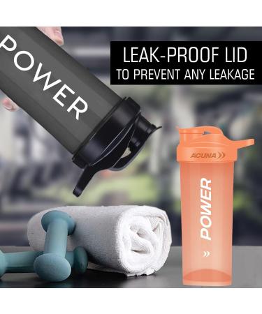 ACUNA POWER Shaker Bottle For Protein Powder 700 ml (Pack Of 2) | BPA Free Leakproof Screw On Lid Secure Drink Flip Cap Sports Gym Supplement Protein Shake Bottle (Metallic Black - Tangy Orange) 700 ML Black - Tangy Orange - Buy Online on GoSupps.com