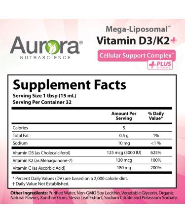 Aurora Nutrascience Mega-Liposomal Vitamin D3 - Organic Fruit Flavor, 9000 IU, 16 fl oz - Buy Online on GoSupps.com