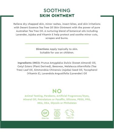 Desert Essence Tea Tree Skin Ointment - 1 Fl Oz | Jojoba & Lavender Oils | Vitamin E | Moisturizer for Dry Skin, Irritations, Cuticles - Buy Online on GoSupps.com