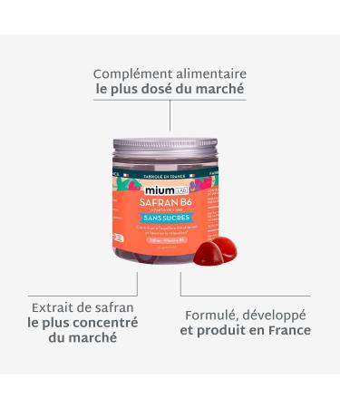 Mium Lab - Gummies Safran Hautement dos (40mg) et Vit B6 sans sucres - Enfants et Adultes - Formule exclusive - Programme 3 6 semaines - Saveur Fraise - Fabriqu en France 1 Pot Saveur Fraise - Buy Online on GoSupps.com
