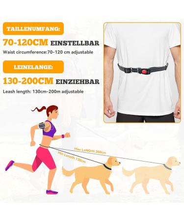 Ultimate Jogging Leash for Large & Medium Dogs | Pile Belt & Double Handle | Retractable Waist Belt - Orange - Buy Online on GoSupps.com