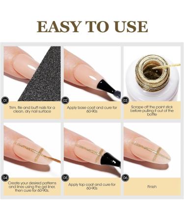 Gold Chrome Gel Nail Polish Glitter Liner - Metallic Painting Gel Liner Nail Art - Liner Painted Gel for Metal Glitter liner drawing and Nail Color Painting UV Liner Nail Gel - Buy Online on GoSupps.com